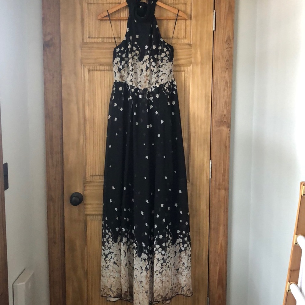 Chiffon mock neck maxi dress with lovely floral